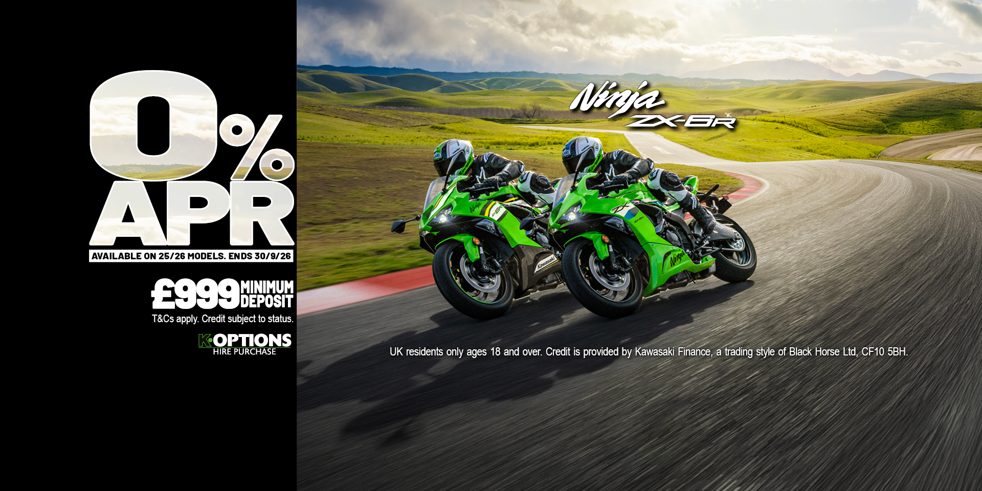 2025MY & 2026MY Ninja ZX-6R now available with 0% APR HP | Kawasaki
